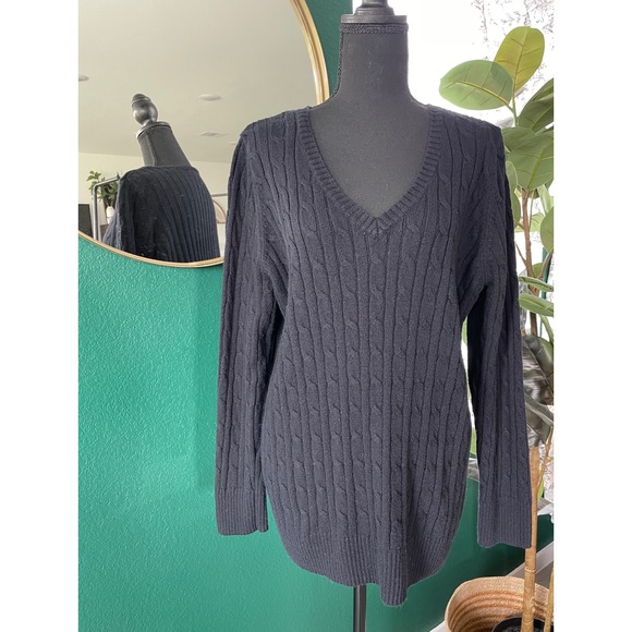 Lane Bryant Plus Size Black Cable Knit V Neck Sweater 3XL 26/28 Classic Capsule - Picture 1 of 8